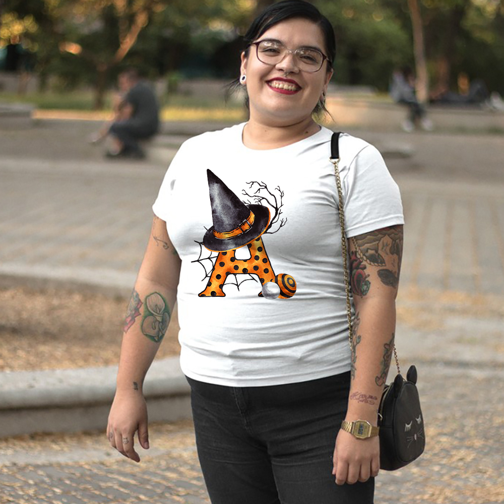 브라질 스트리트 플러스 사이즈 여성 의류 무료 배송 할로윈 맞춤 이름 편지 조합 t-셔츠 글꼴 A B C D E F Tshirt
